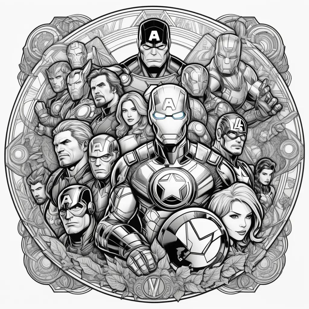 Black and white coloring pages of Avengers characters