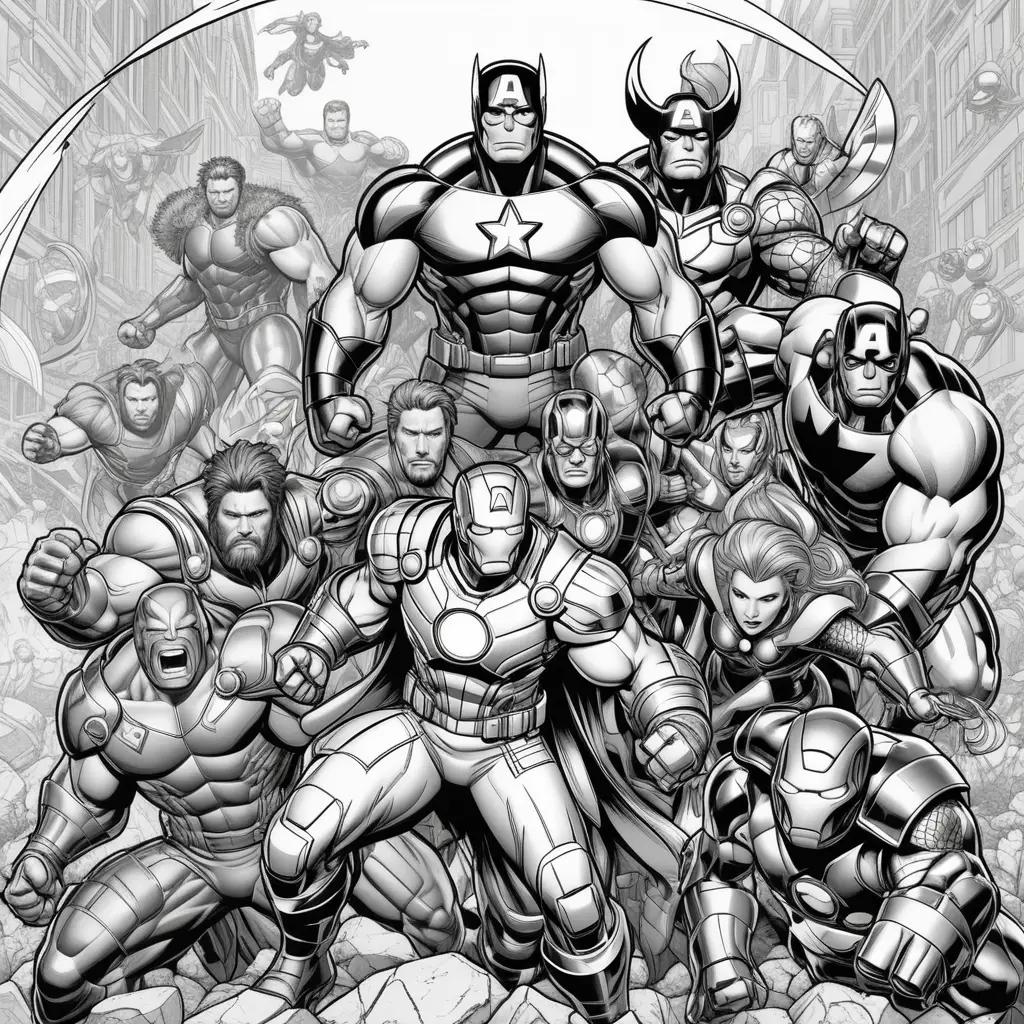 Black and white coloring pages of Avengers