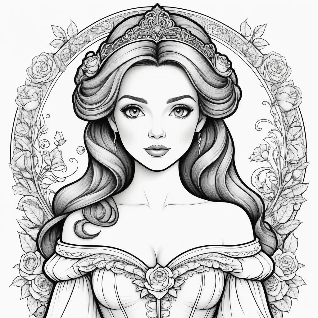 Black and white coloring pages of Belle