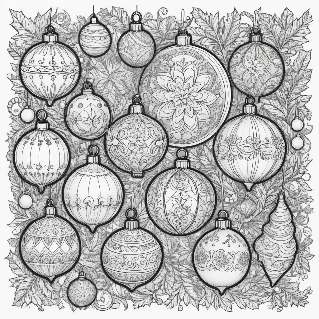 Black and white coloring pages of Christmas ornaments