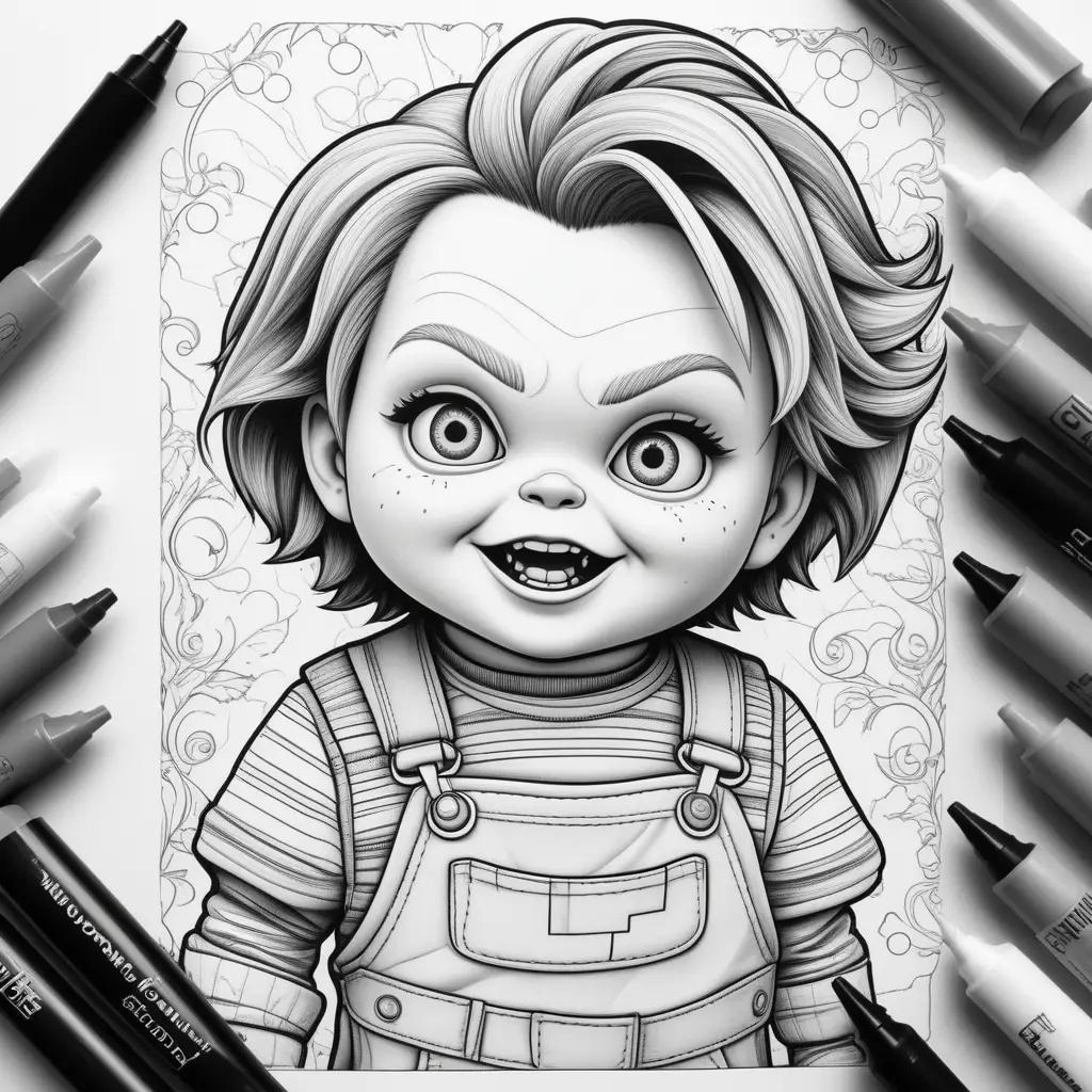 Black and white coloring pages of Chucky doll