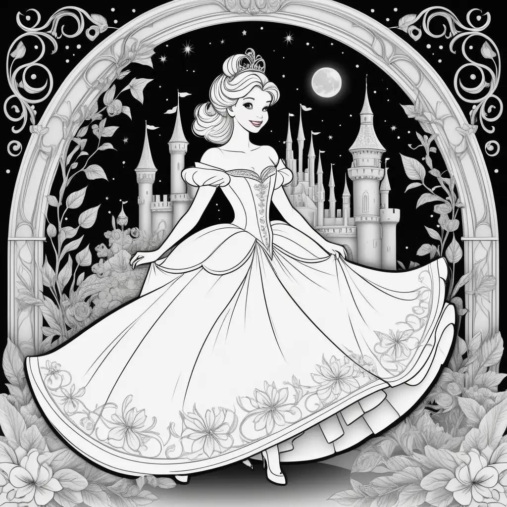 Black and white coloring pages of Cinderella for adults