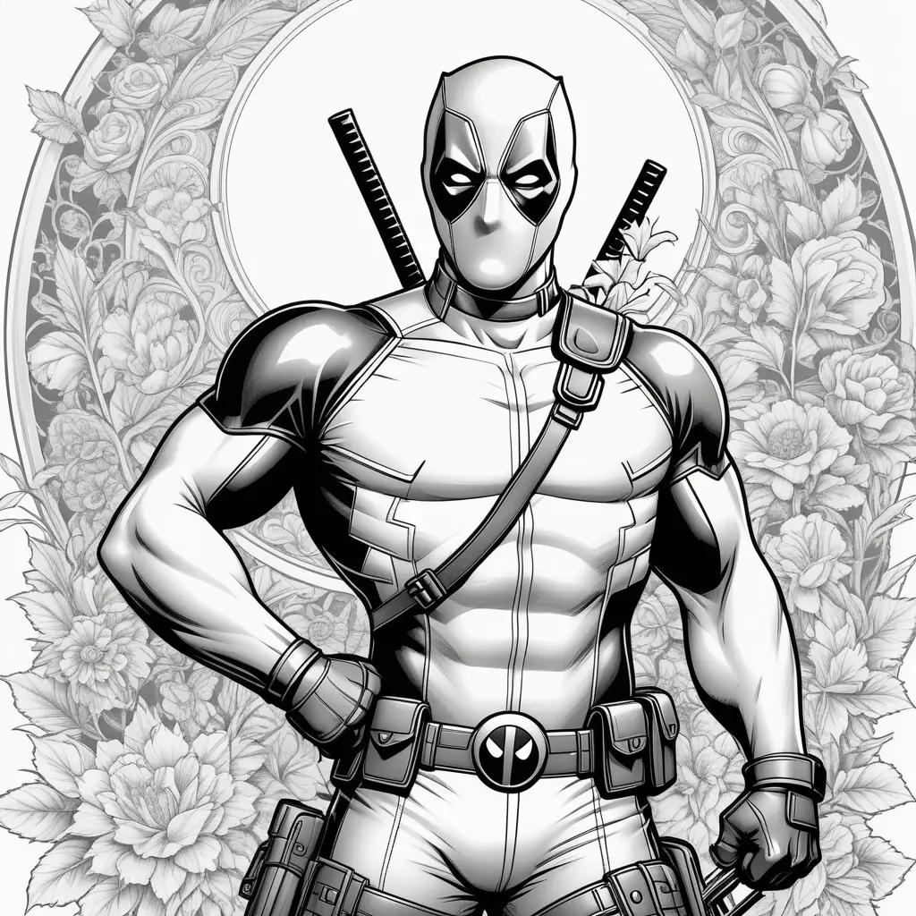 Black and white coloring pages of Deadpool