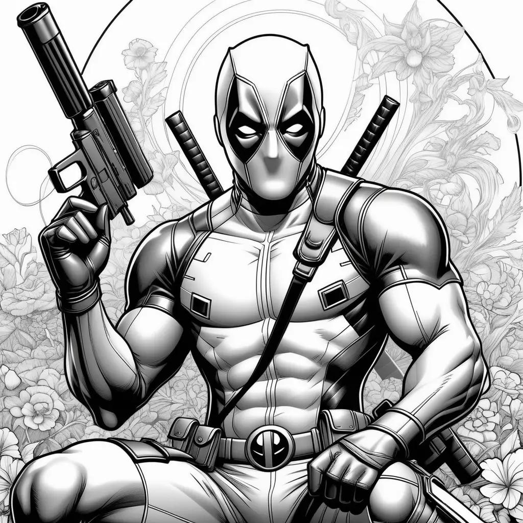 Black and white coloring pages of Deadpool