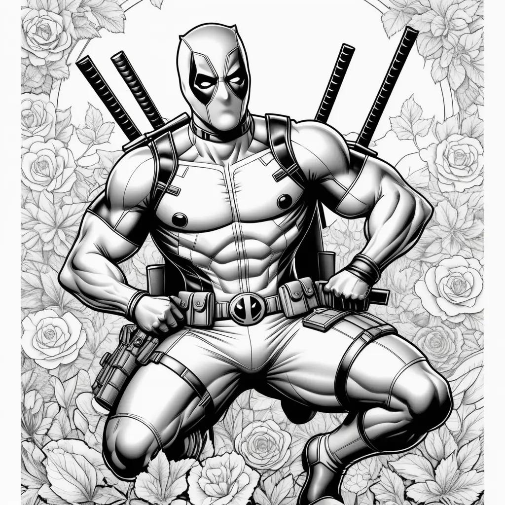 Black and white coloring pages of Deadpool