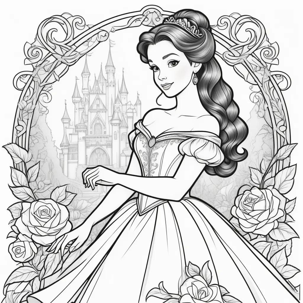 Black and white coloring pages of Disney Princess Belle