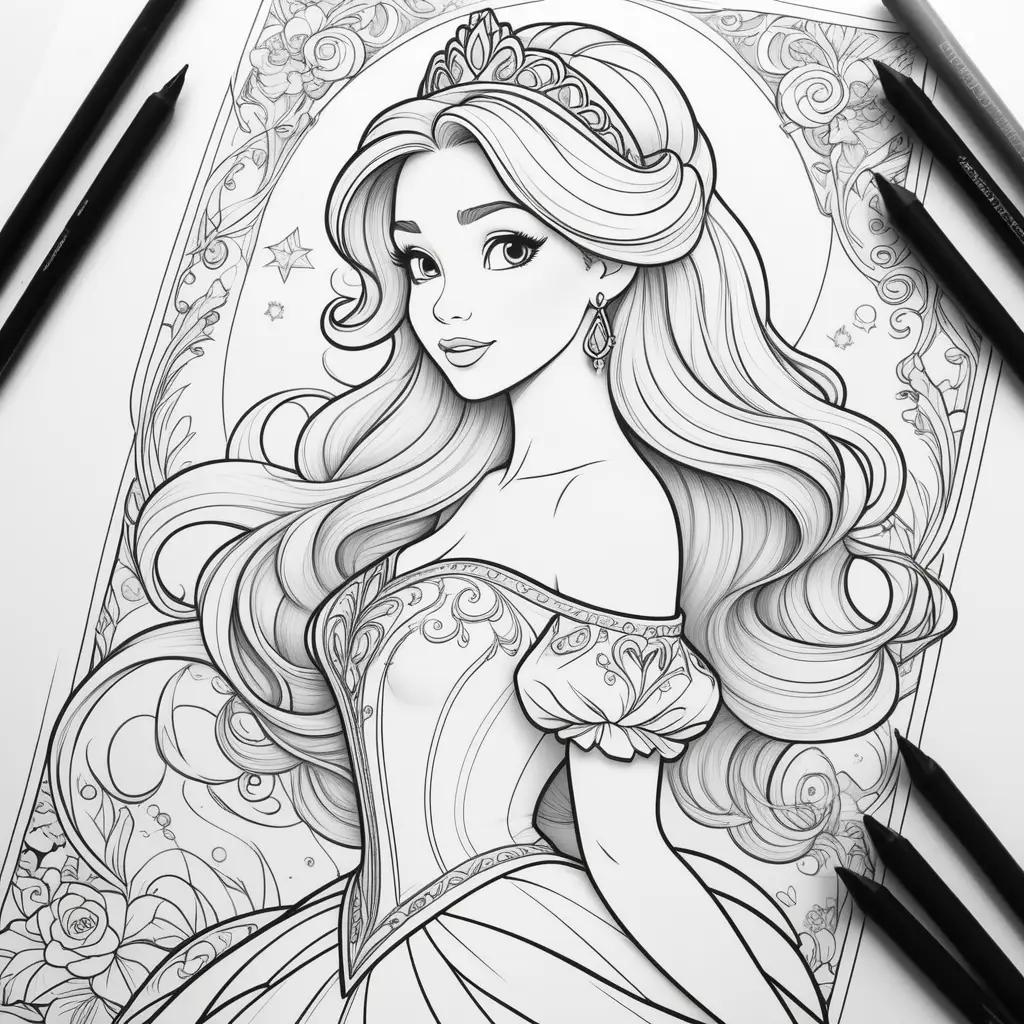 Black and white coloring pages of Disney princesses