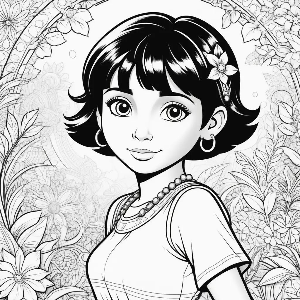 Black and white coloring pages of Dora the Explorer