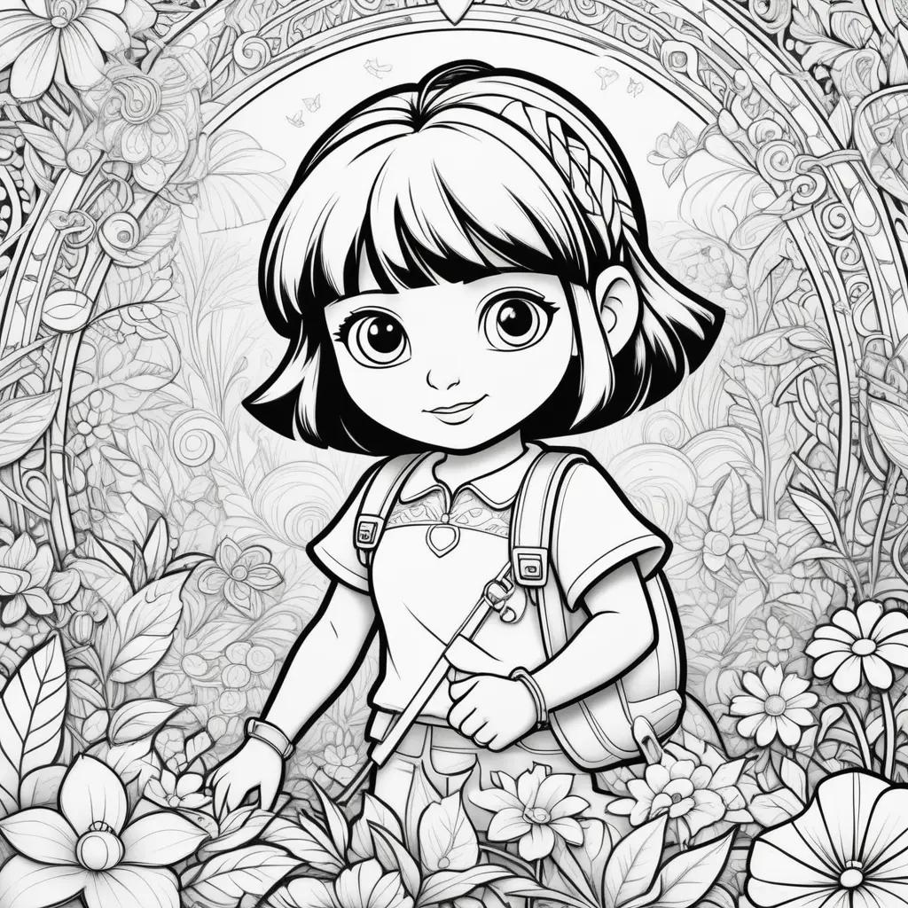 Black and white coloring pages of Dora the Explorer