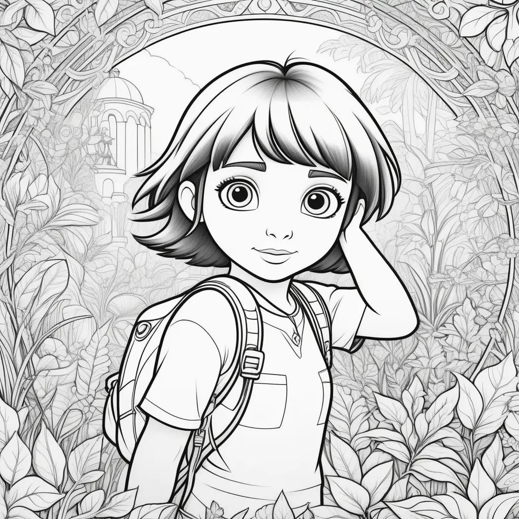 Black and white coloring pages of Dora the Explorer