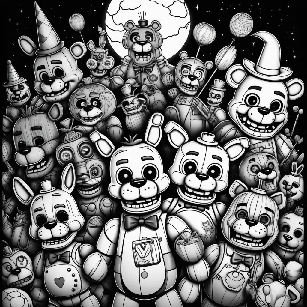 Black and white coloring pages of FNAF characters