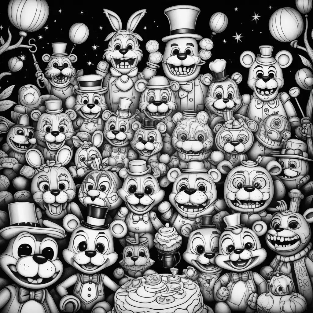 Black and white coloring pages of FNaF characters