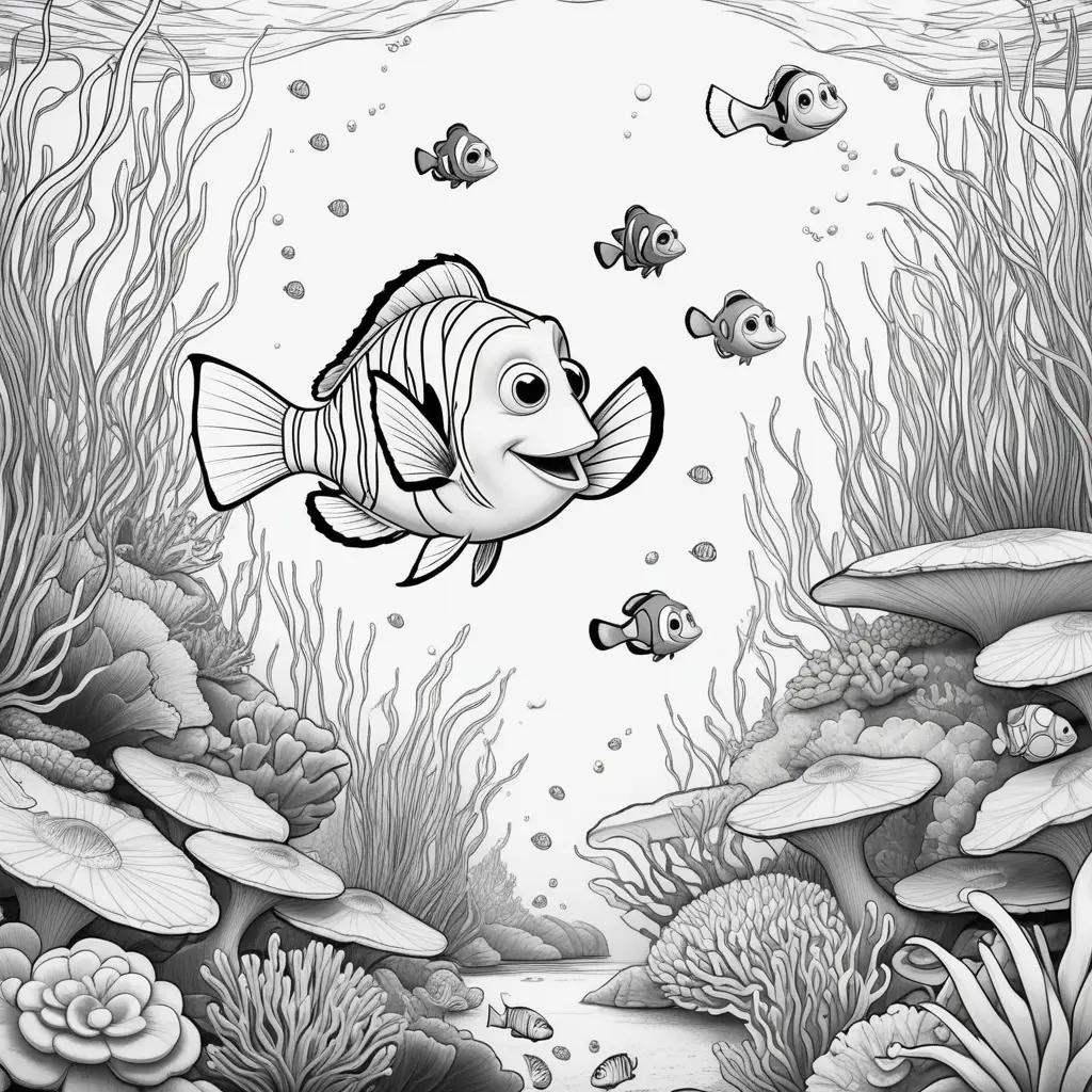 Black and white coloring pages of Finding Nemo characters