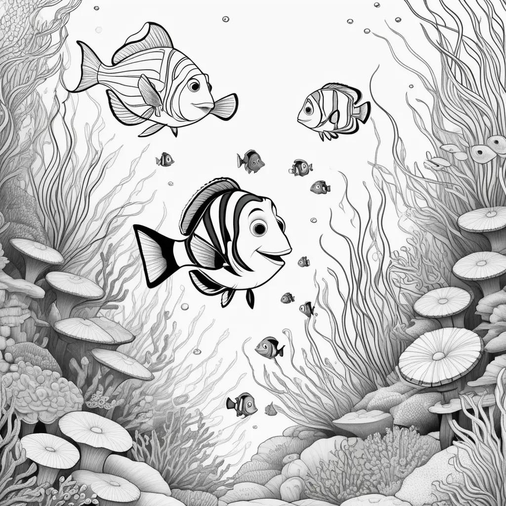 Black and white coloring pages of Finding Nemo characters
