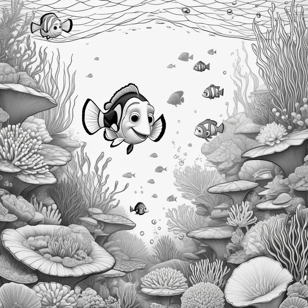 Black and white coloring pages of Finding Nemo fish