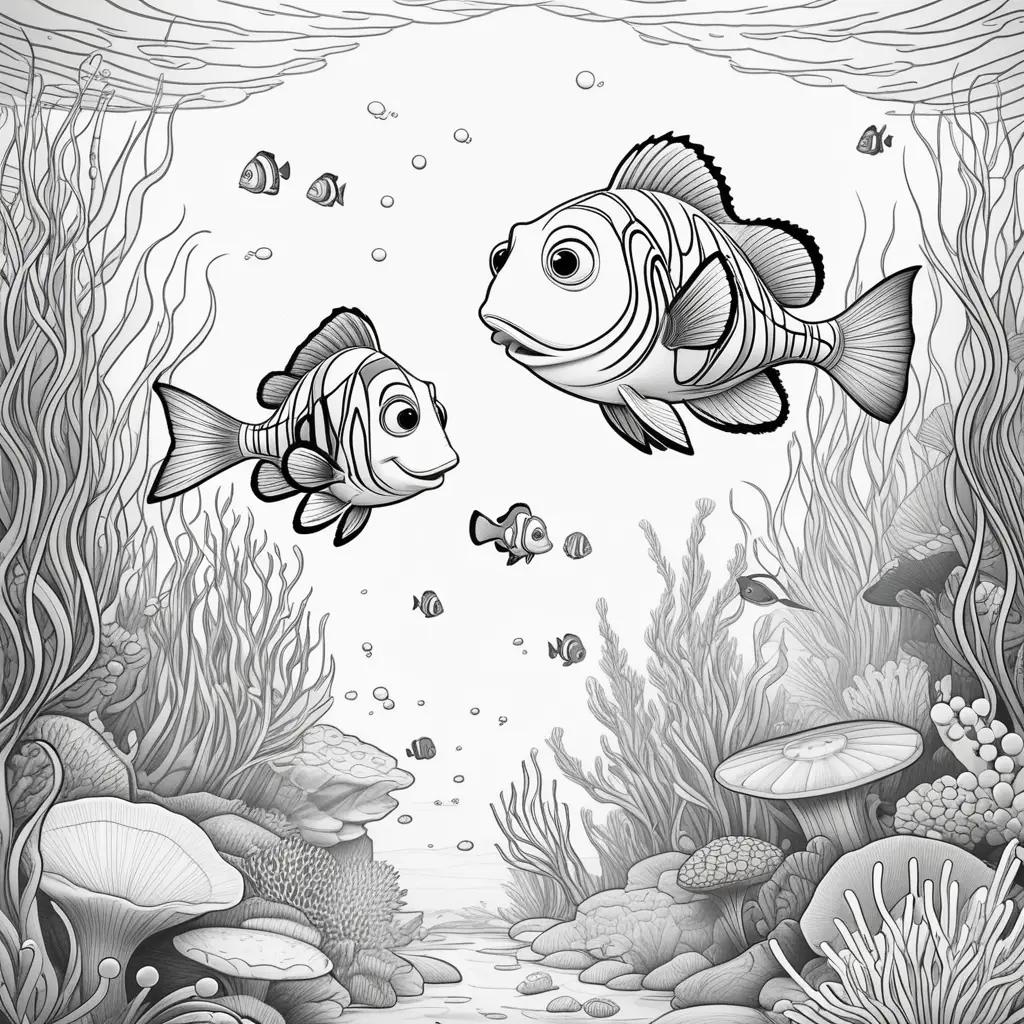 Black and white coloring pages of Finding Nemo fish