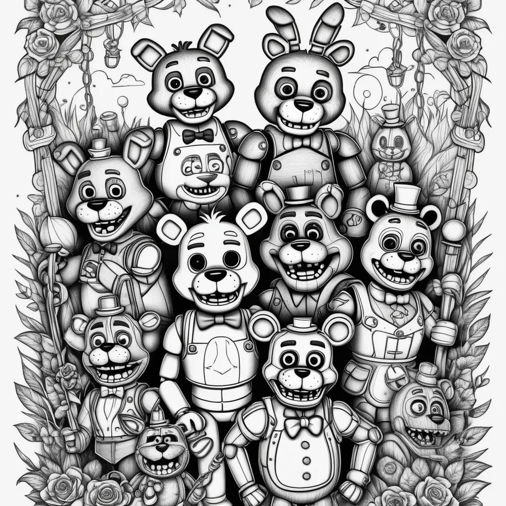 Black and white coloring pages of Five Nights at Freddys