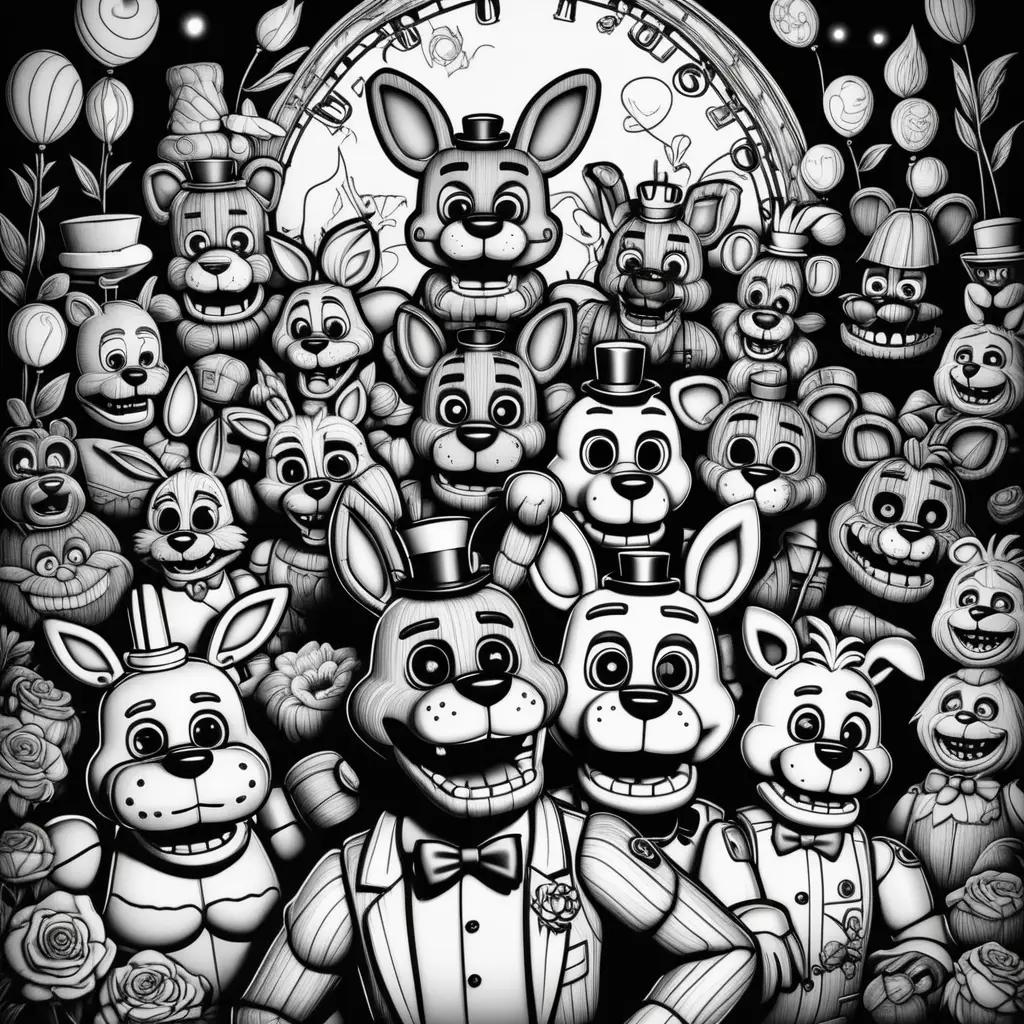 Black and white coloring pages of Five Nights at Freddys