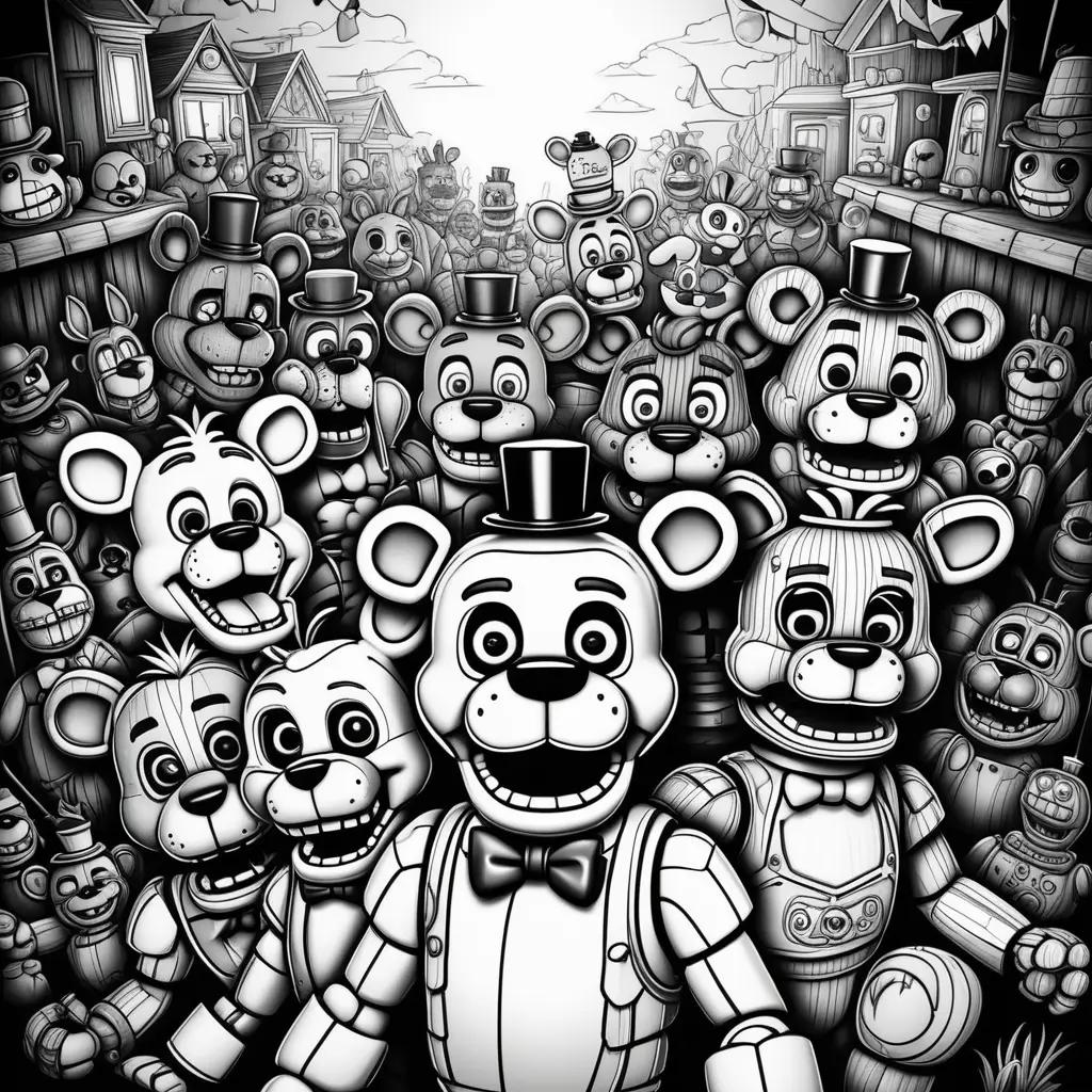 Black and white coloring pages of Five Nights at Freddys