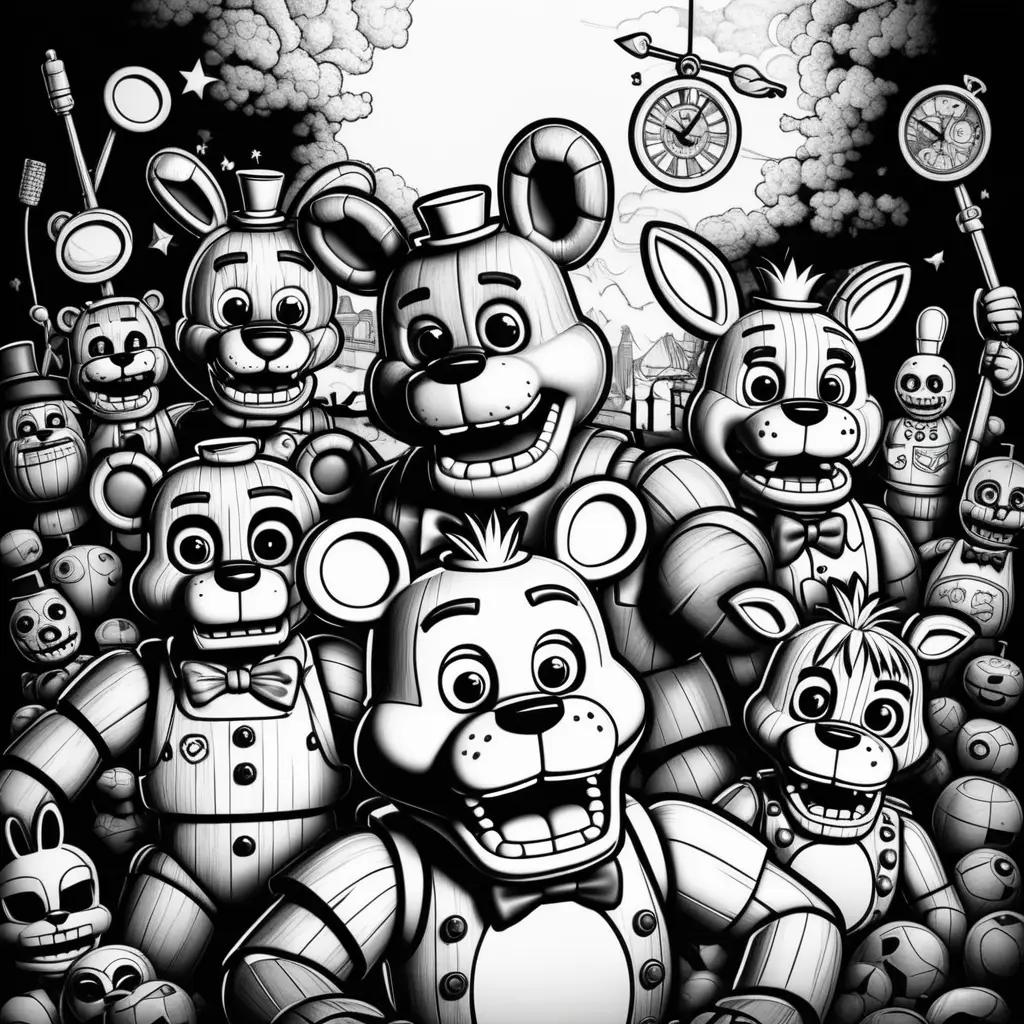 Black and white coloring pages of Five Nights at Freddys