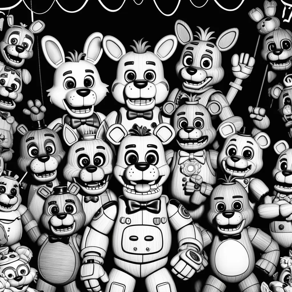 Black and white coloring pages of Five Nights at Freddys