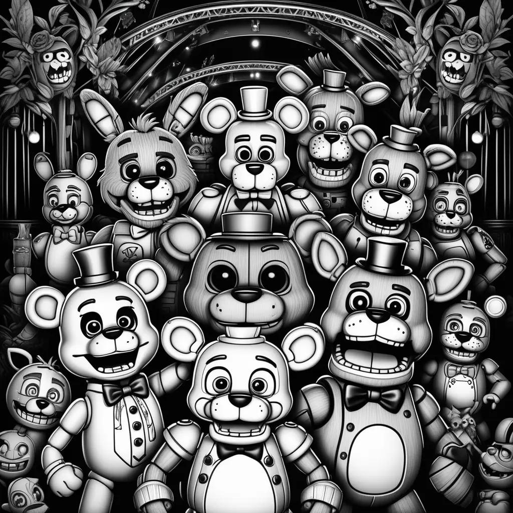 Black and white coloring pages of Five Nights at Freddys