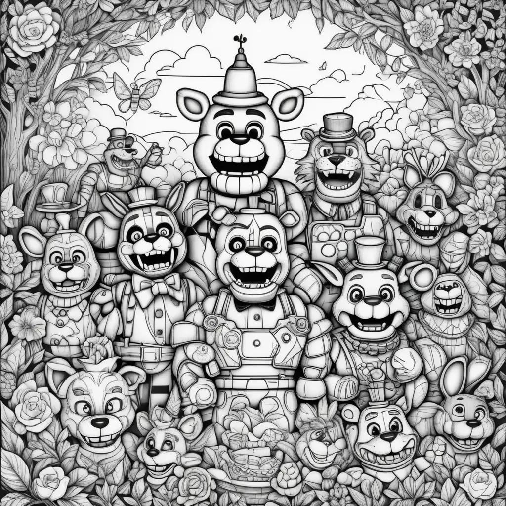 Black and white coloring pages of Five Nights at Freddys