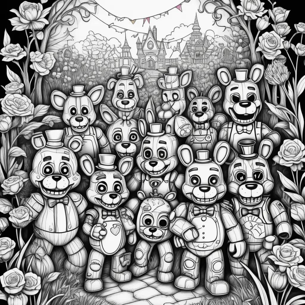 Black and white coloring pages of Five Nights of Freddys