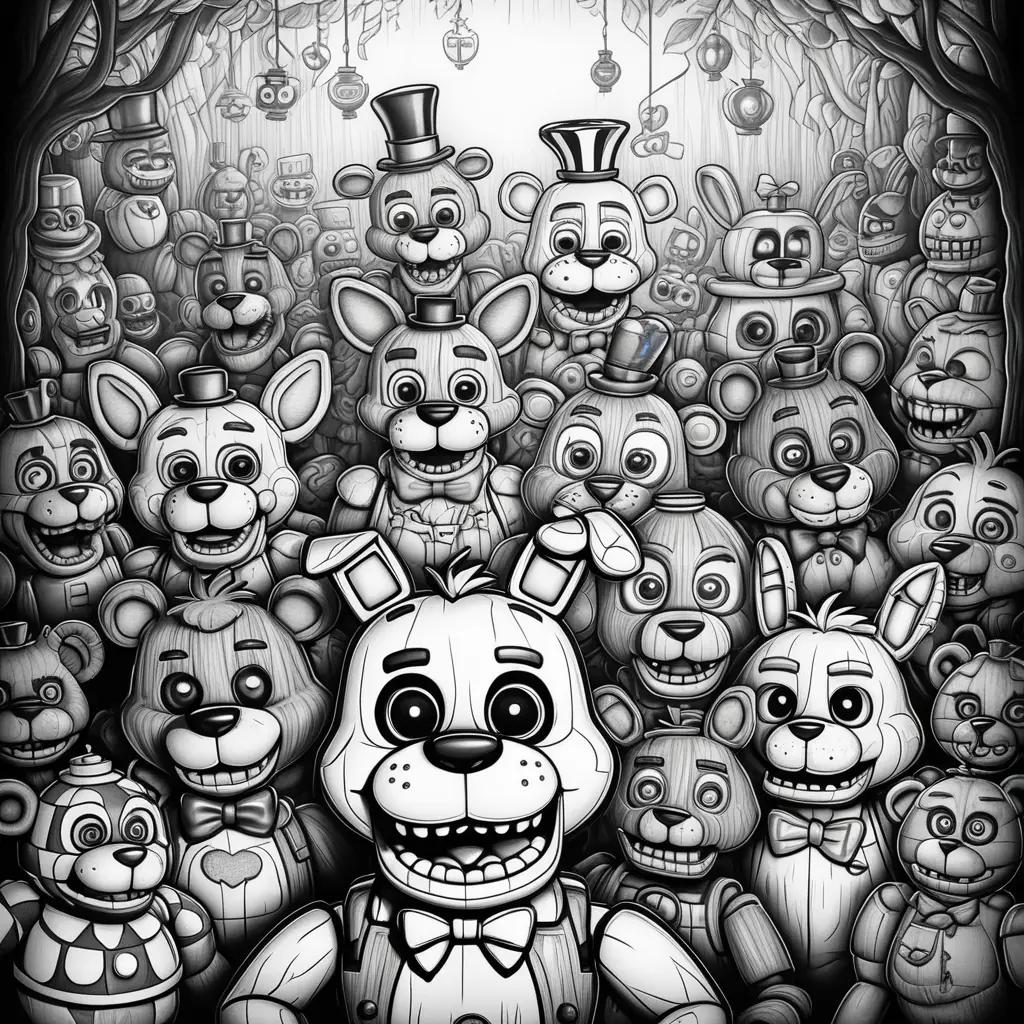 Black and white coloring pages of Five Nights of Freddys