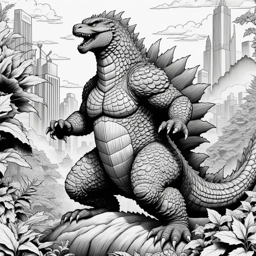 Black and white coloring pages of Godzilla