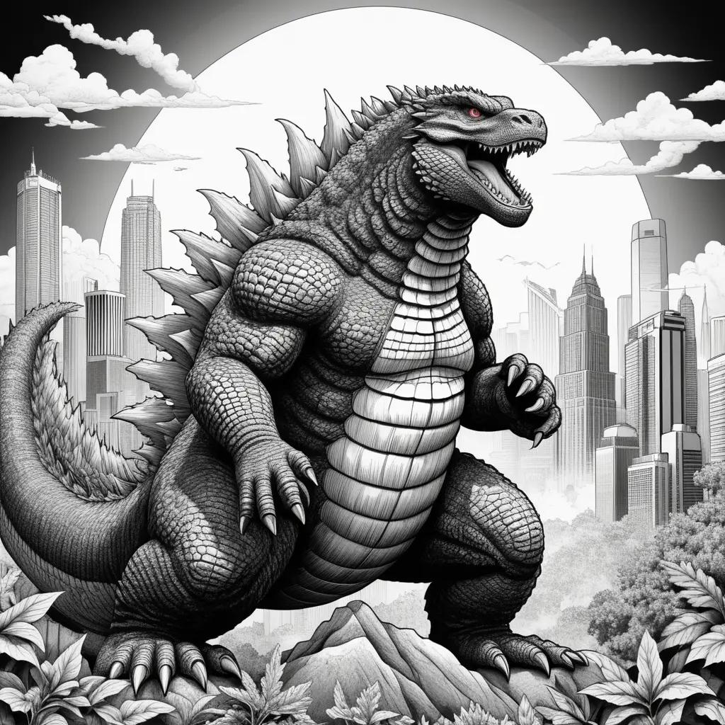 Black and white coloring pages of Godzilla