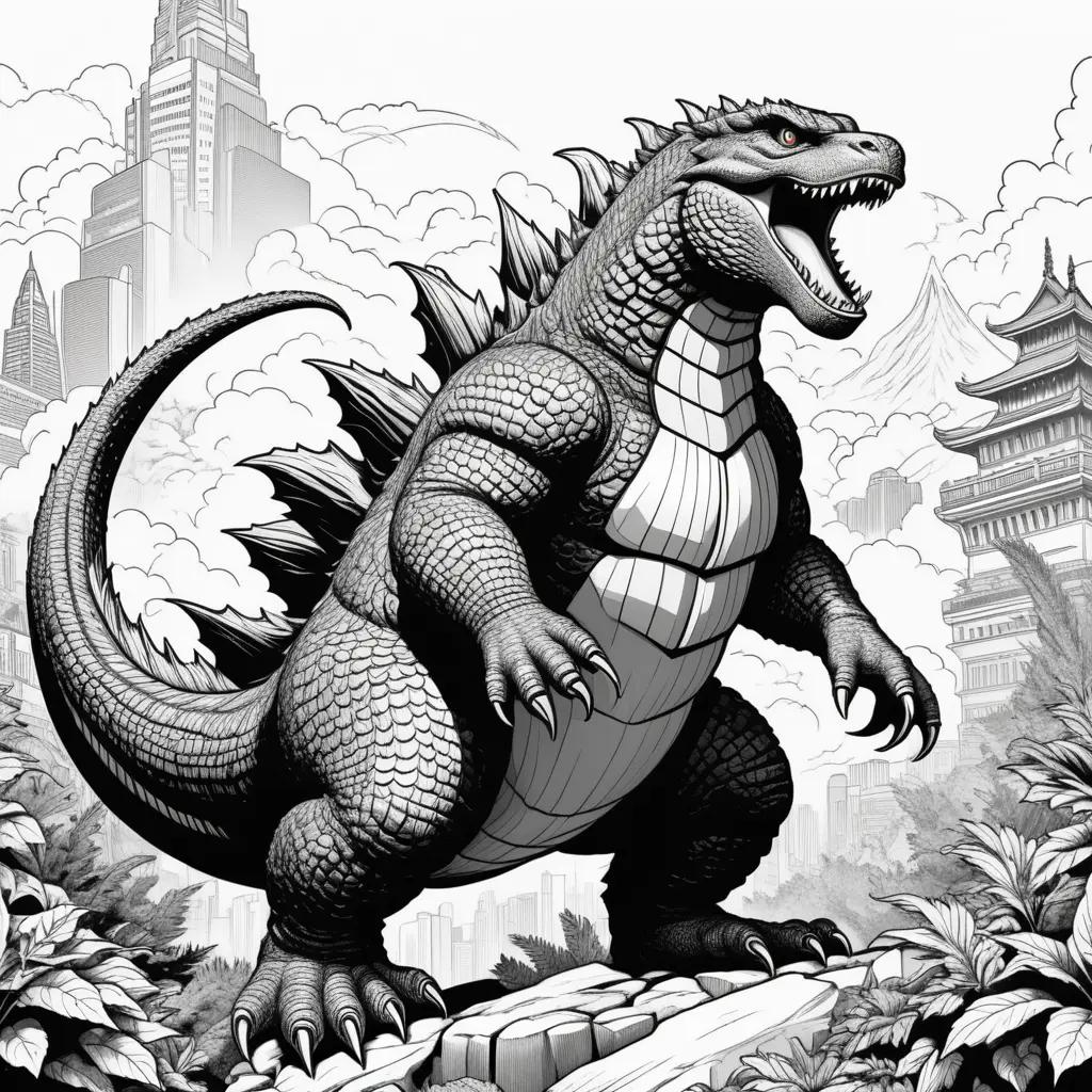 Black and white coloring pages of Godzilla