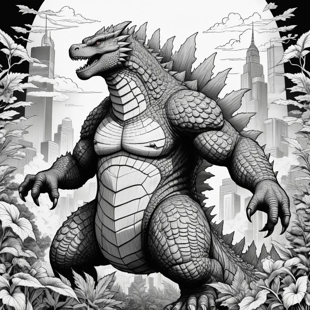 Black and white coloring pages of Godzilla