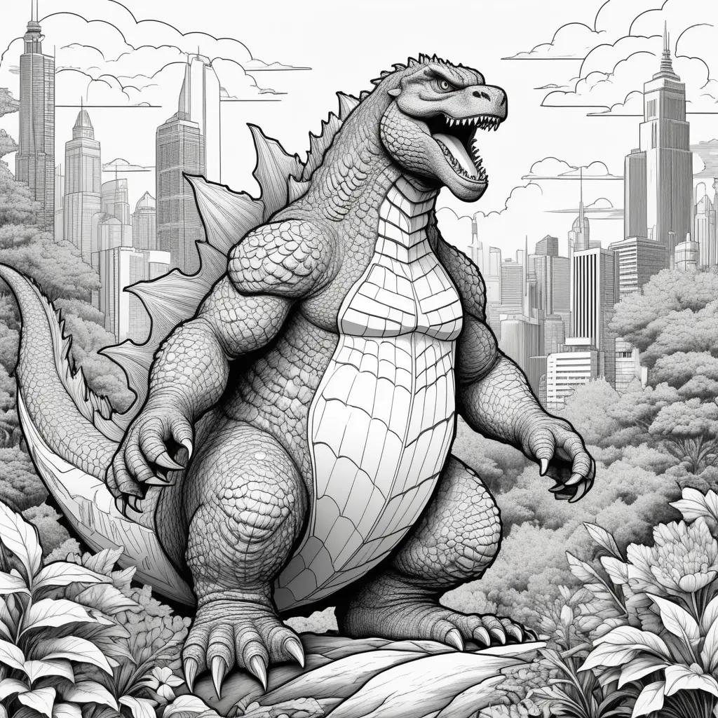 Black and white coloring pages of Godzilla