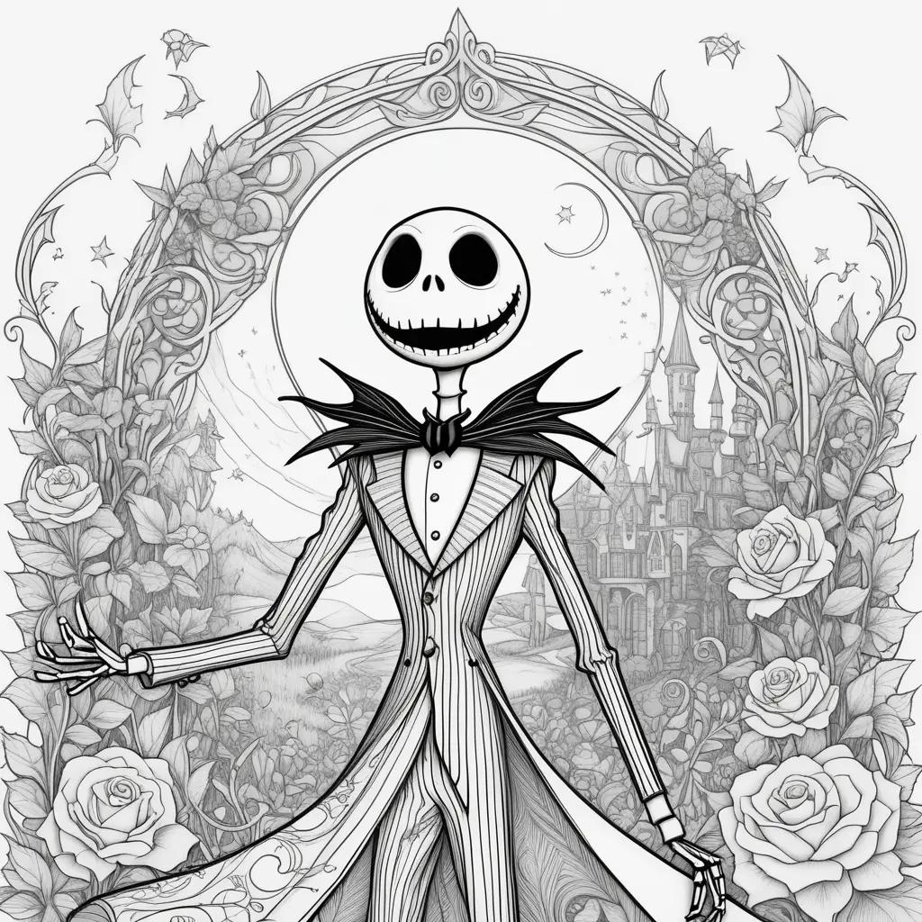 Black and white coloring pages of Jack Skellington