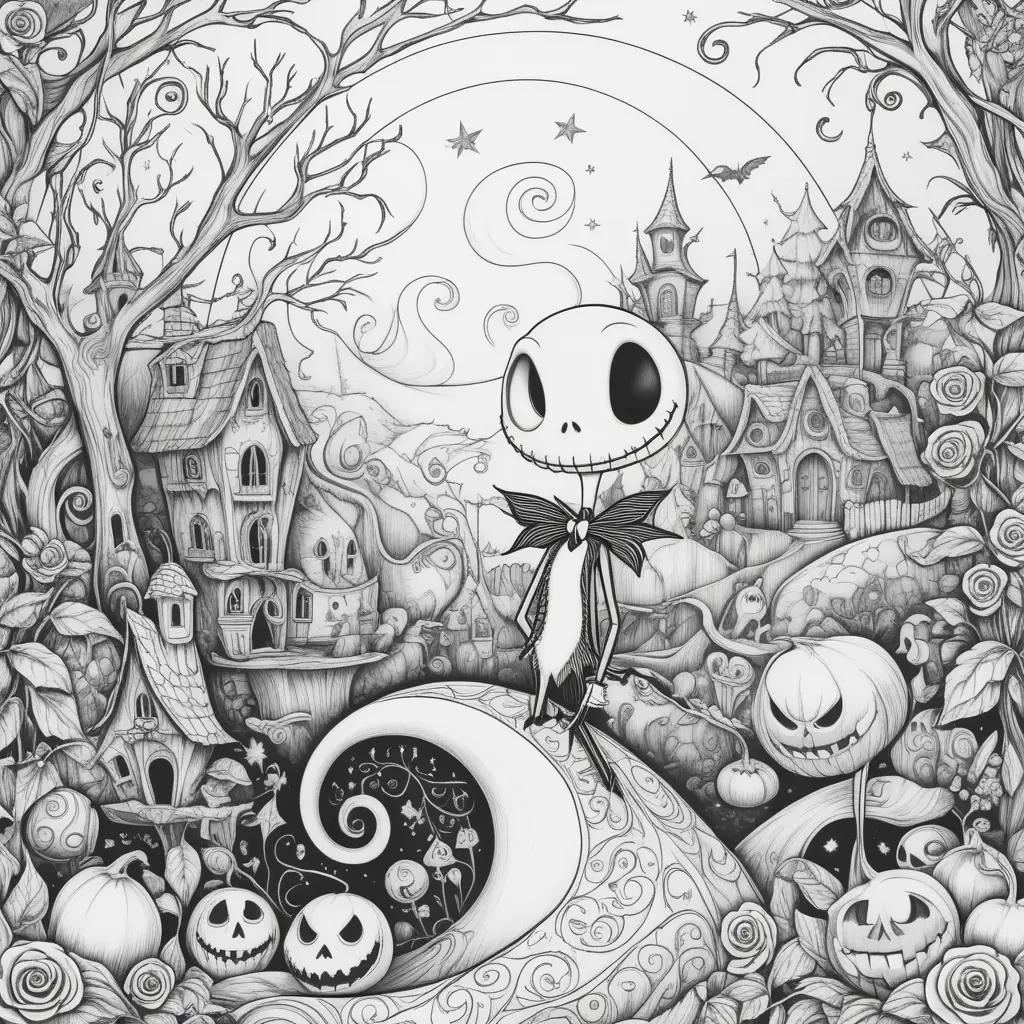 Black and white coloring pages of Jack Skellington