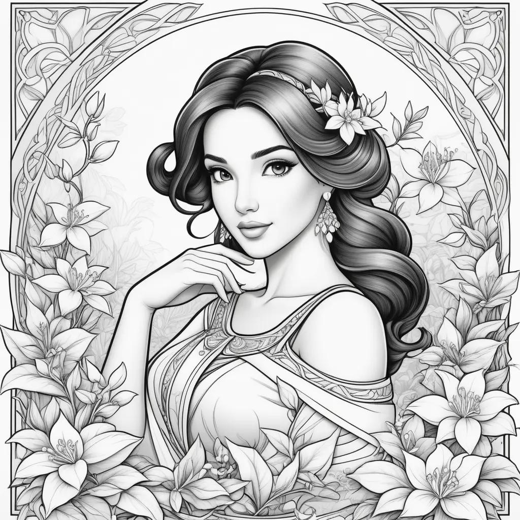 Black and white coloring pages of Jasmine