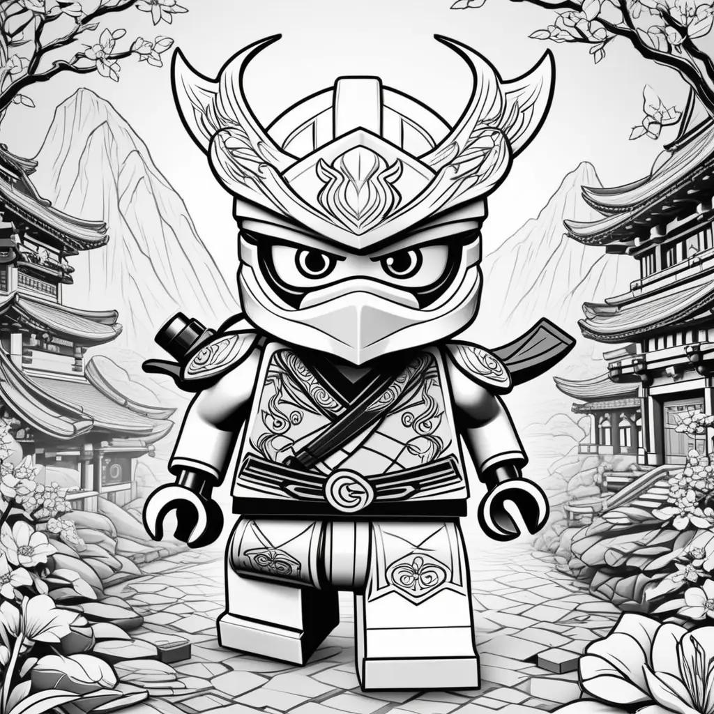 Black and white coloring pages of Lego Ninjago characters