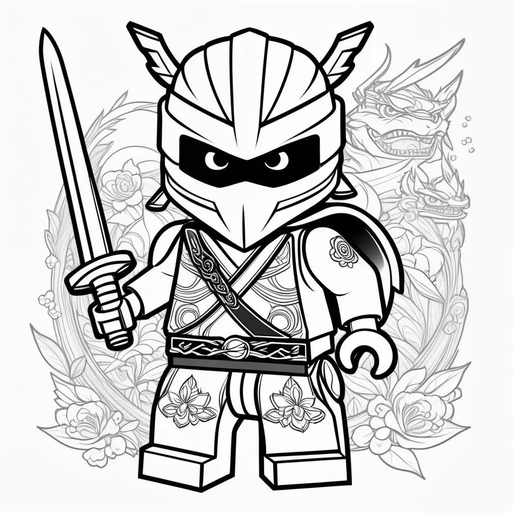 Black and white coloring pages of Lego ninja warrior