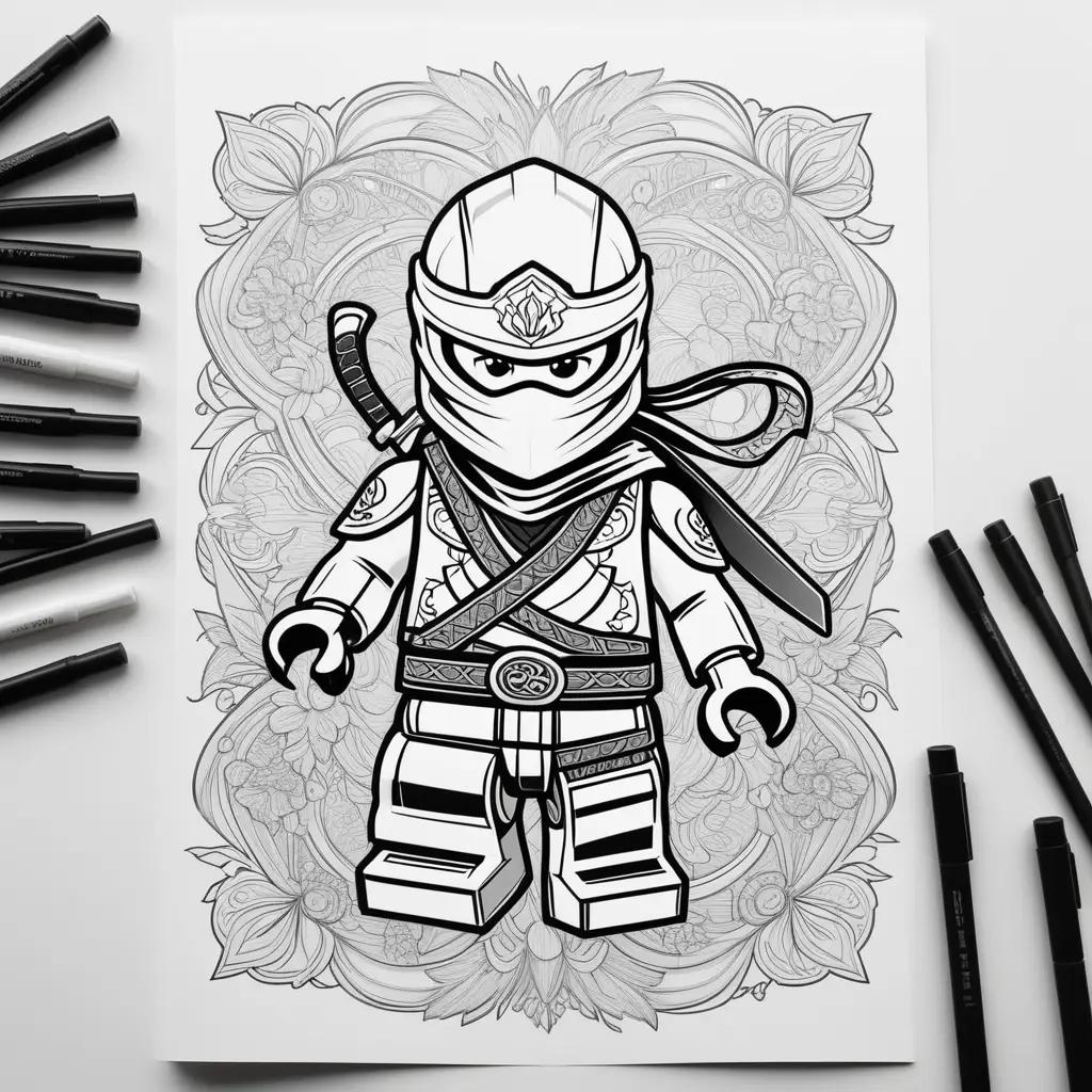 Black and white coloring pages of Lego ninjago characters