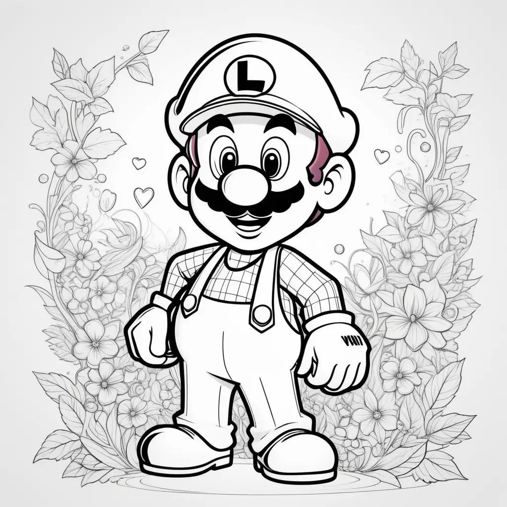 Black and white coloring pages of Luigi