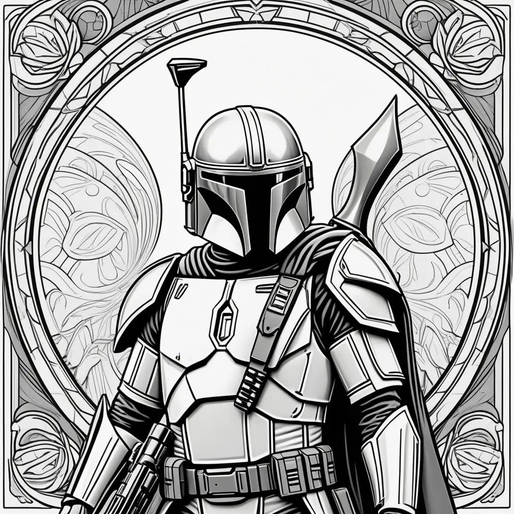 Black and white coloring pages of Mandalorian