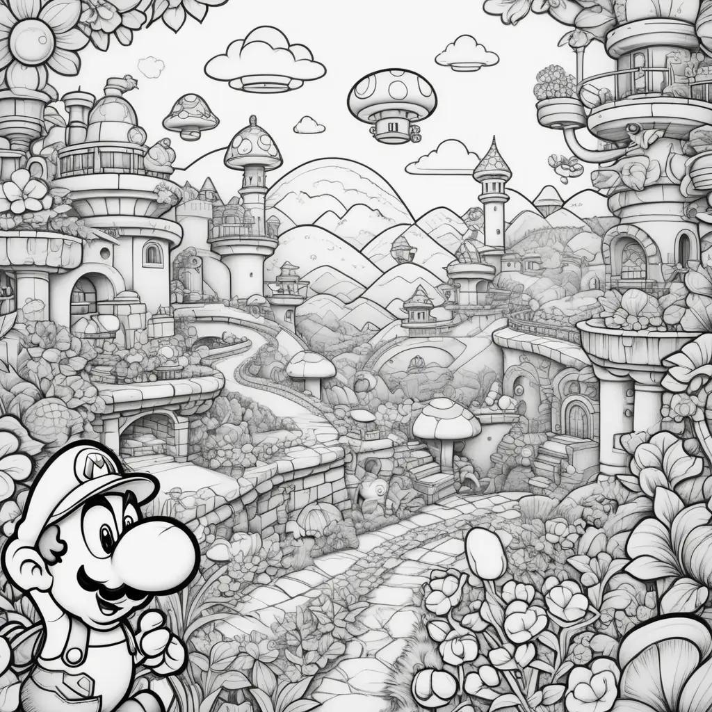 Black and white coloring pages of Mario