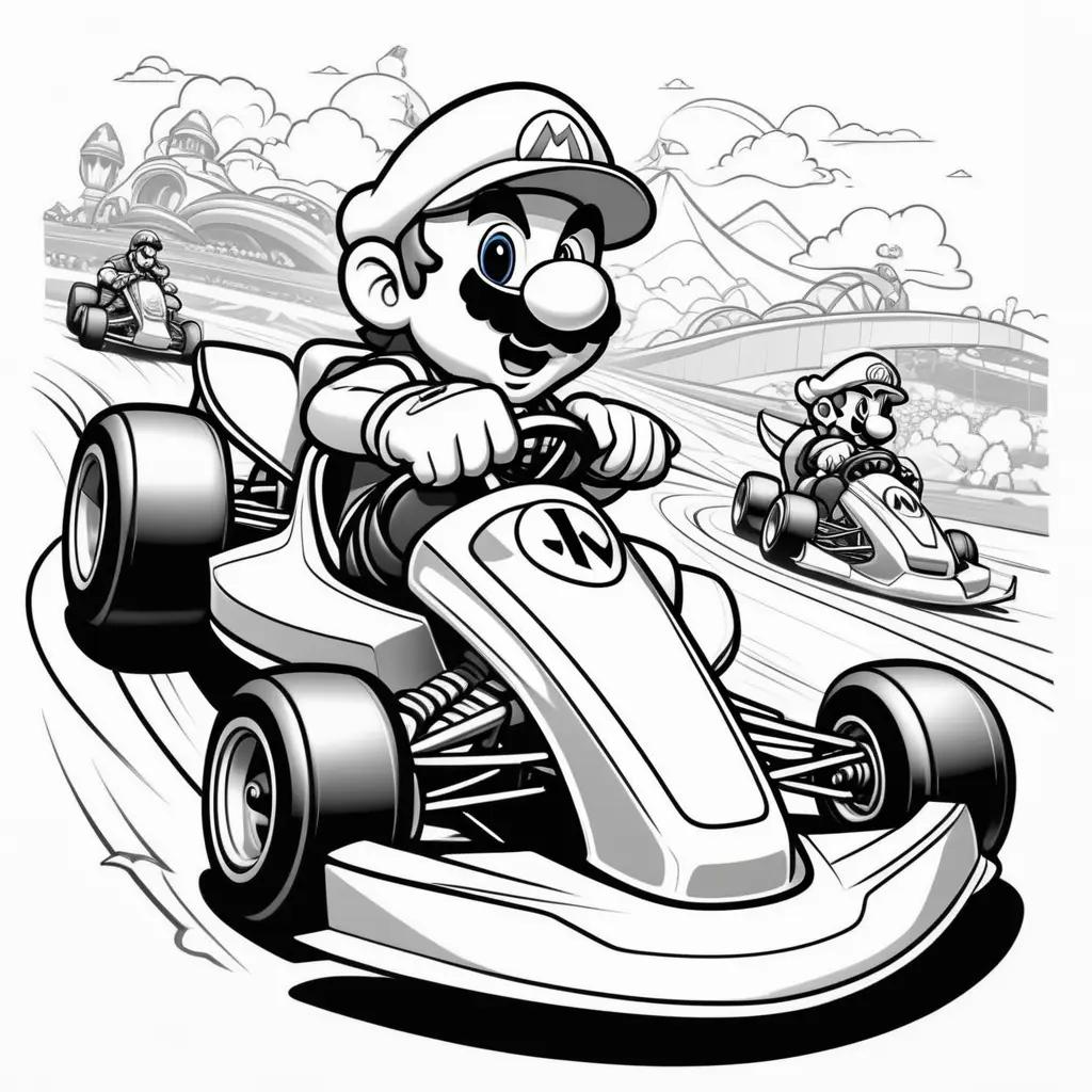 Black and white coloring pages of Mario Kart characters