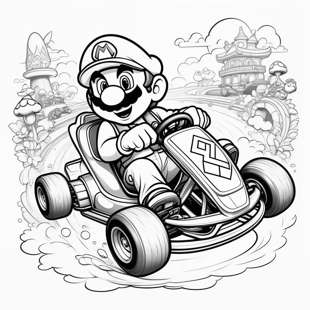 Black and white coloring pages of Mario Kart characters