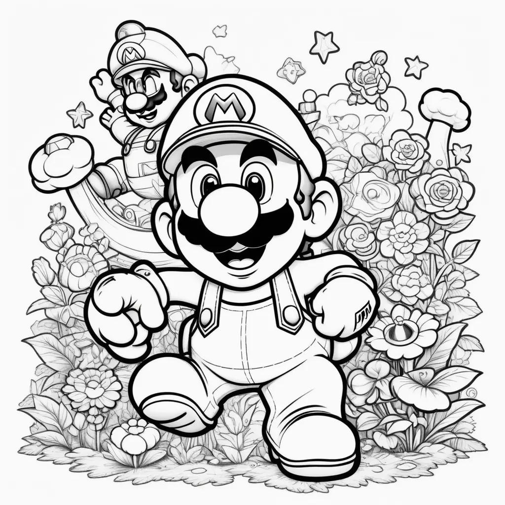 Black and white coloring pages of Mario and Luigi