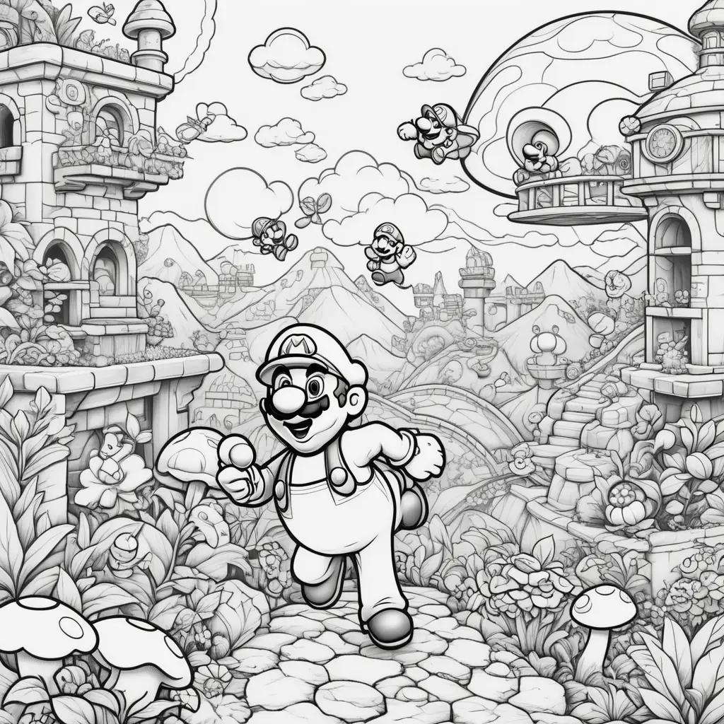 Black and white coloring pages of Mario and Luigi