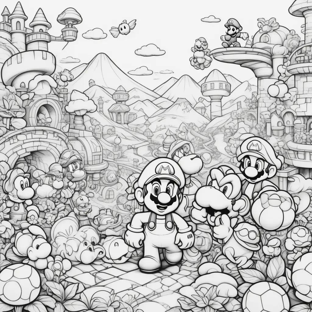 Black and white coloring pages of Mario and Luigi