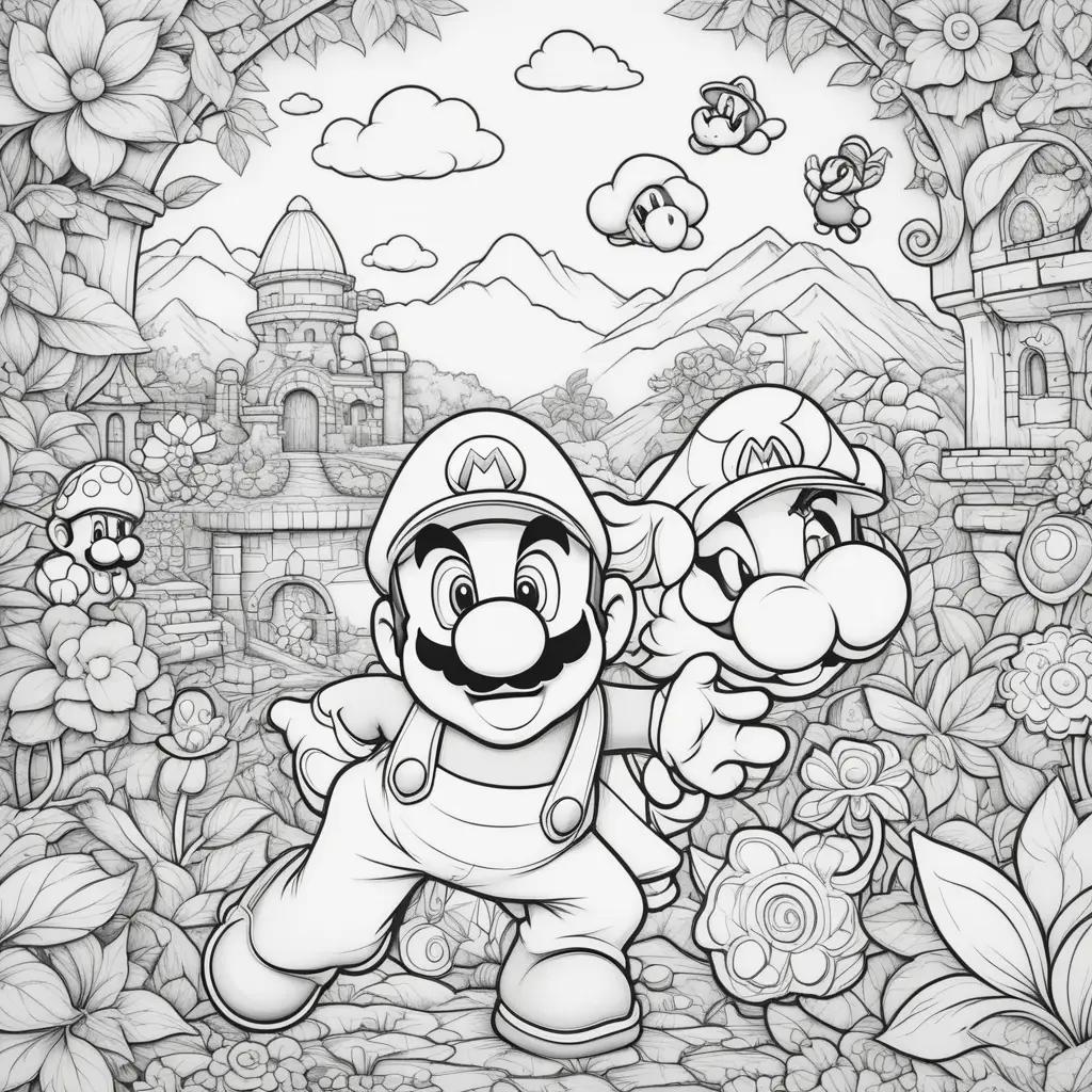 Black and white coloring pages of Mario and Luigi