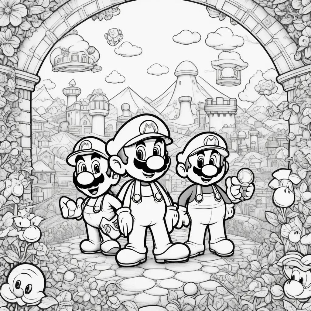 Black and white coloring pages of Mario and Luigi